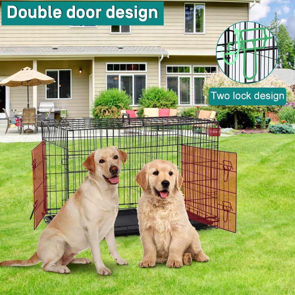 42 Inch Metal Wire Double-Door Folding Dog Crate with Tray X977