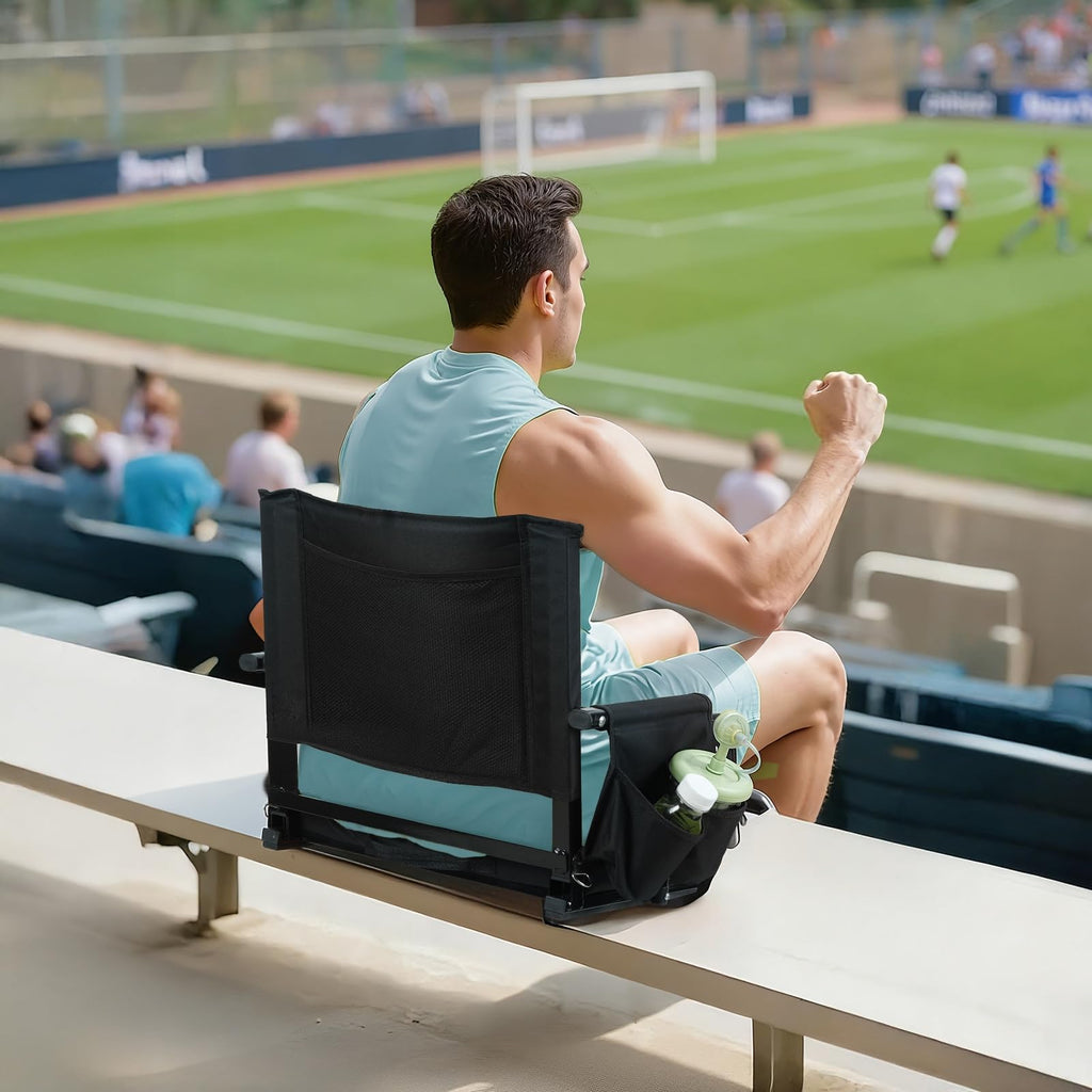 2 Pcs Black Stadium Seats with Back Support and Cushion G1506