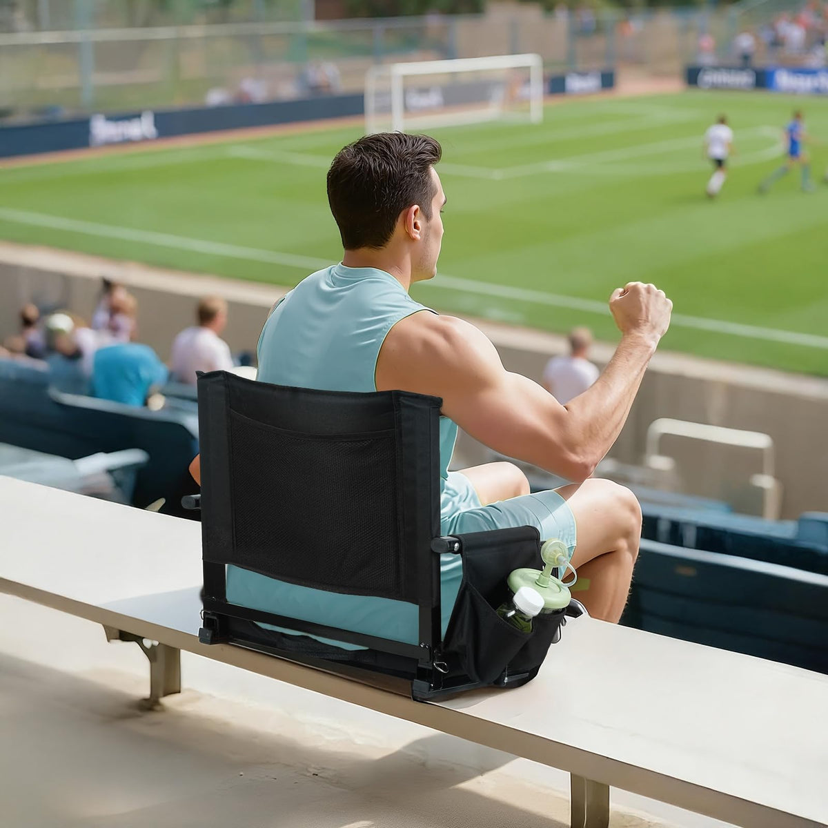 2 Pcs Black Stadium Seats with Back Support and Cushion G1506