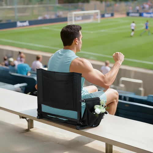 2 Pcs Black Stadium Seats with Back Support and Cushion G1506