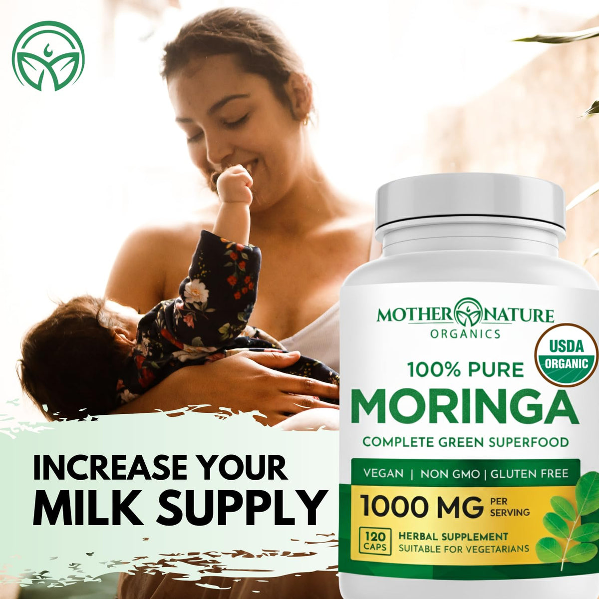 Organic Moringa Leaf Capsules 1000mg 120 Ct Y357