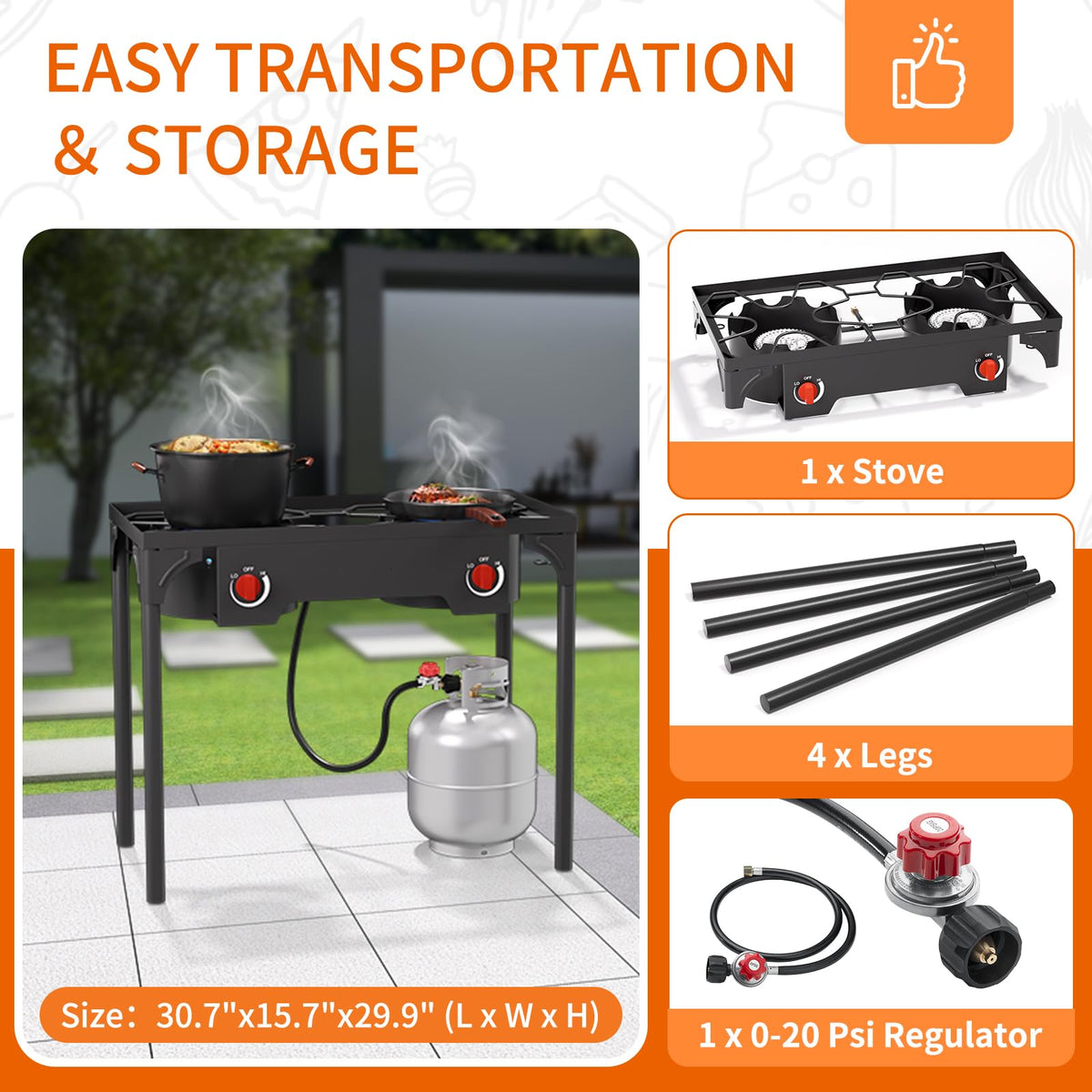 2 Burner High Pressure Propane Camping Stove with Detachable Legs S886
