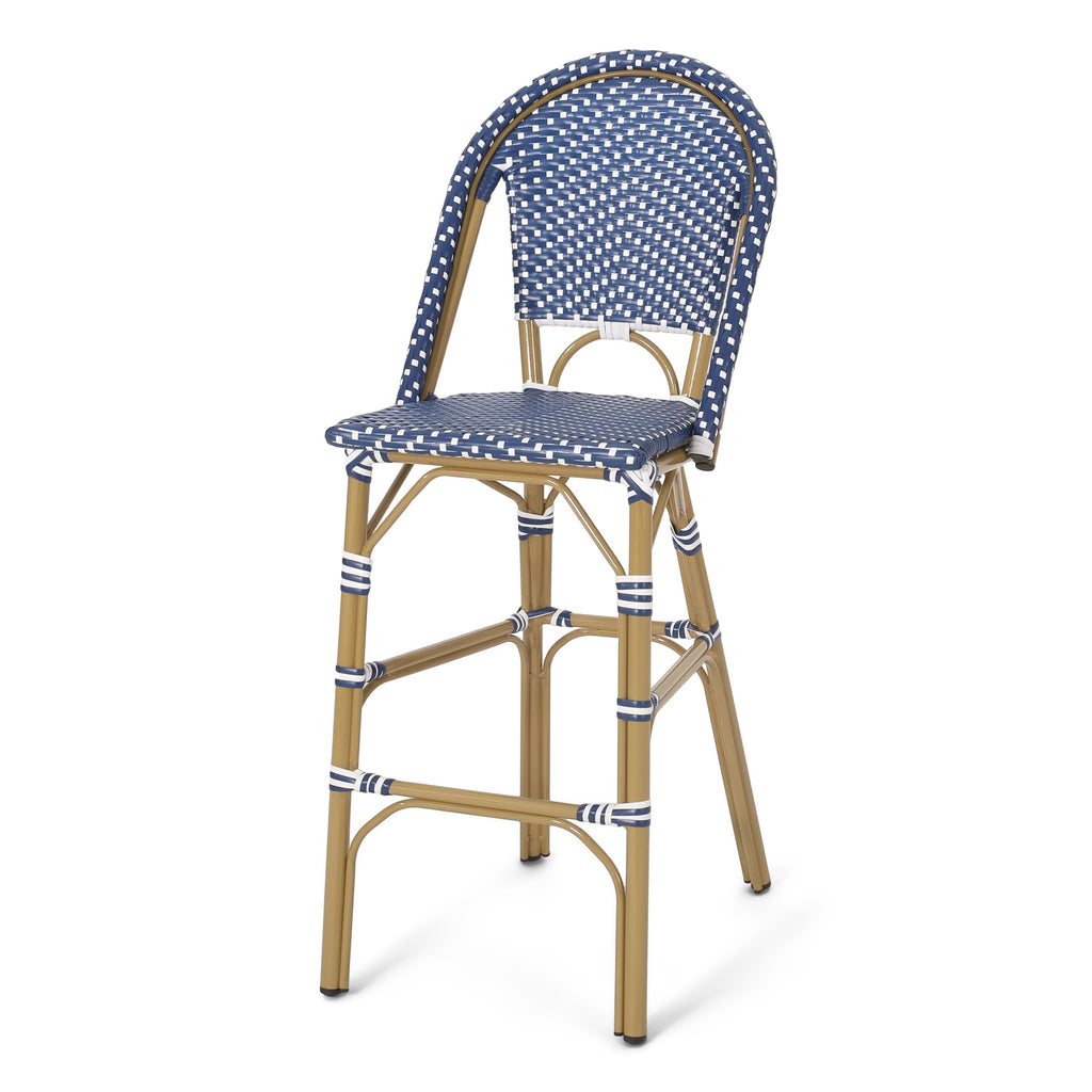 29.5" Outdoor PE Rattan Bar Stool, Dark Teal and White, Set of 2 L400