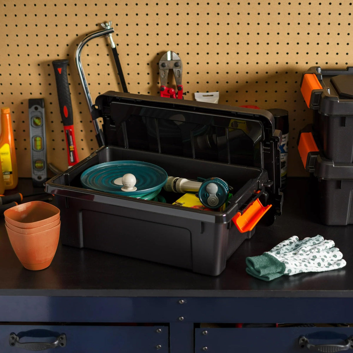 Heavy Duty Plastic Storage Bins with Lockable Lids, Black G2751