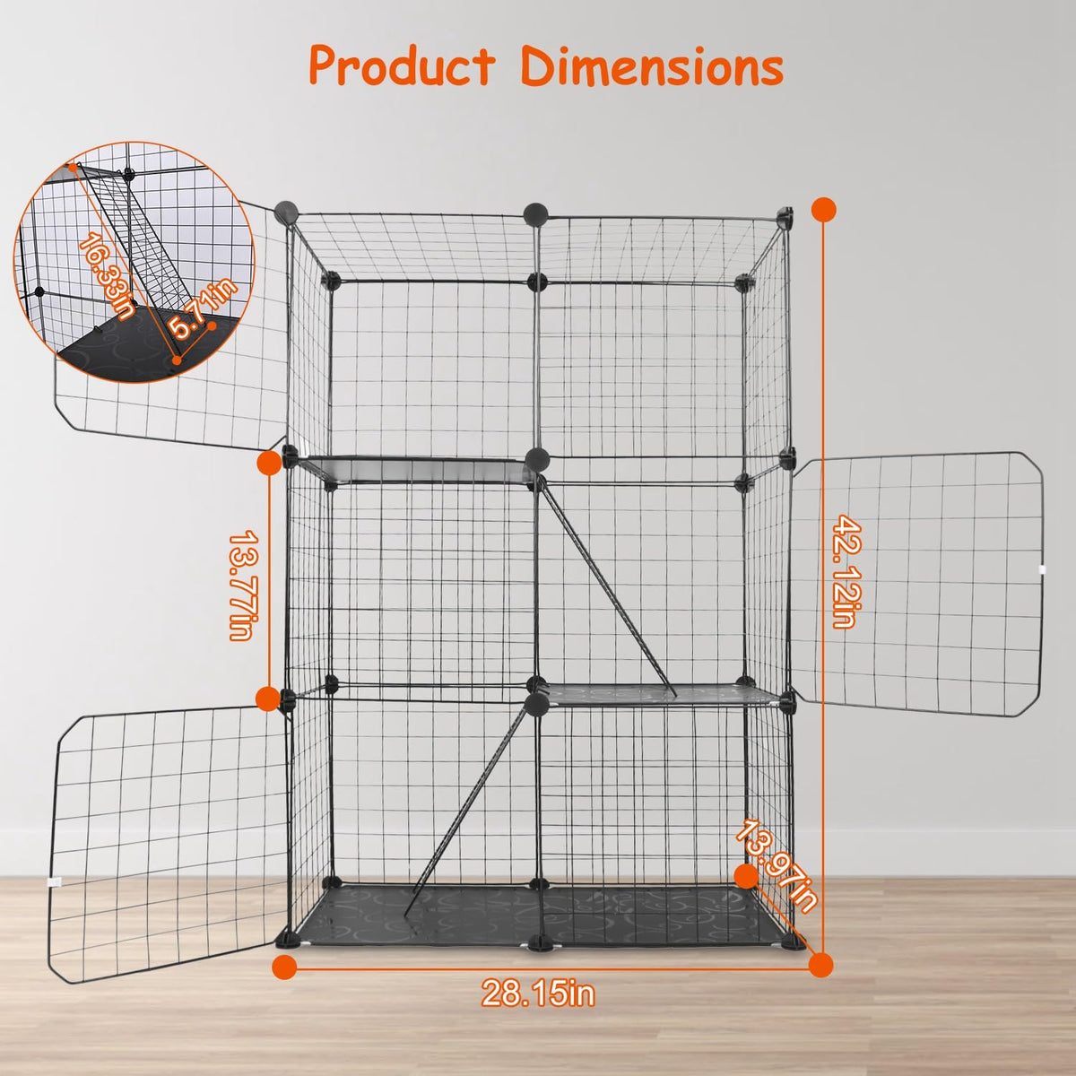 3-Tier Cat Cage with 3 Doors 2 Ramp Ladders G231562