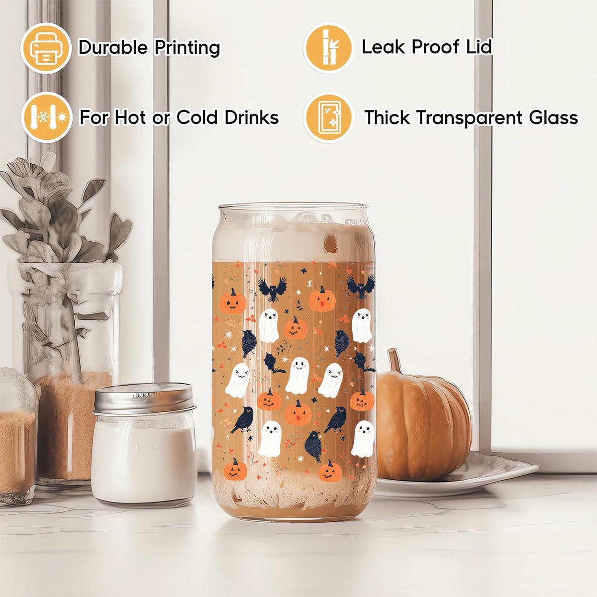 22oz Glass Tumbler with Lid & Straw G79066