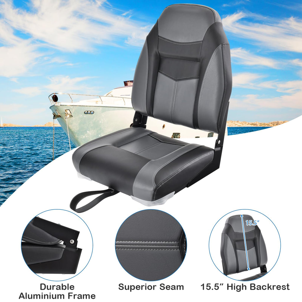 2 Pack Black Grey High Back Folding Boat Seats M23705