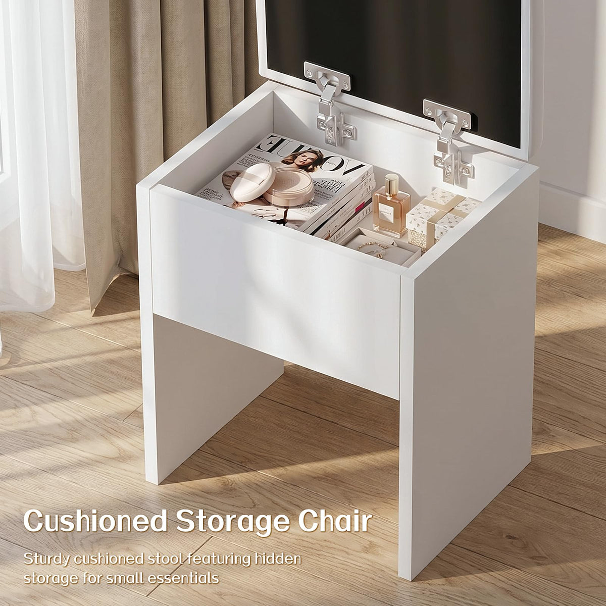 White Vanity Desk with Mirror and Chair Set P342842