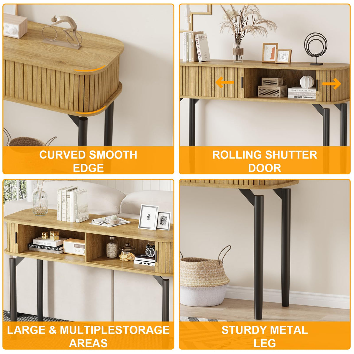 47" Fluted Narrow Console Table with 2 Drawers & Sliding Door G77454