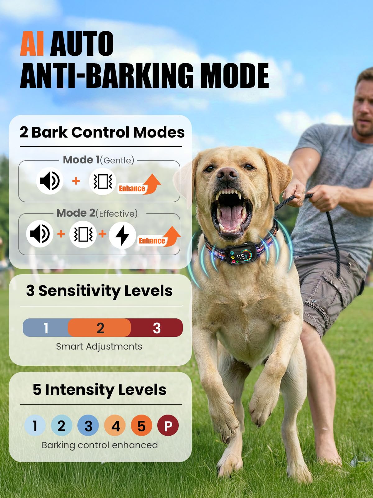 2-in-1 Dog Bark Collar & Shock Collar, IPX7 Waterproof E Collars with AI Anti-Bark/Beep/Vibration/Shock/no Shock for Small Medium Large Dog(5-120Lbs), Dog Training Collar with 3300FT Remote N3147