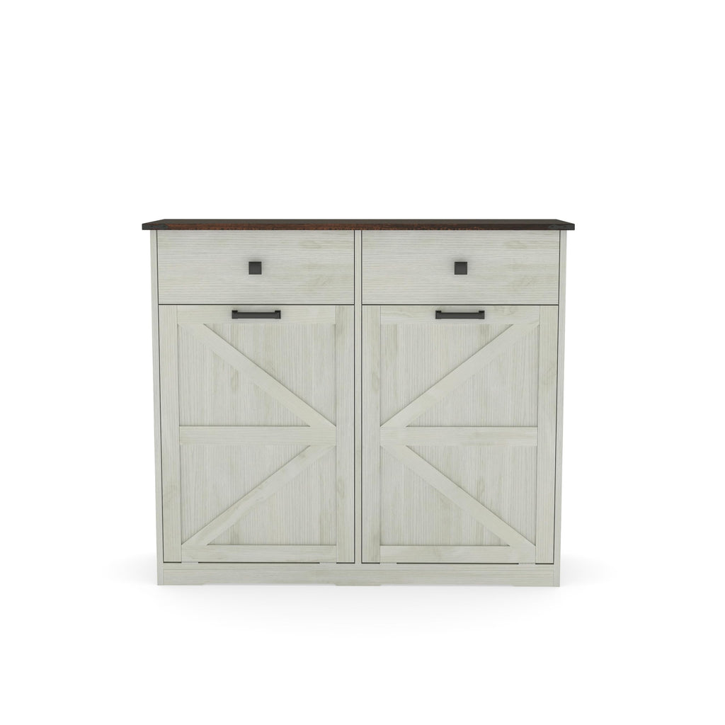 Double Tilt Out Trash Cabinet with Storage Drawers, Antique White Z5772