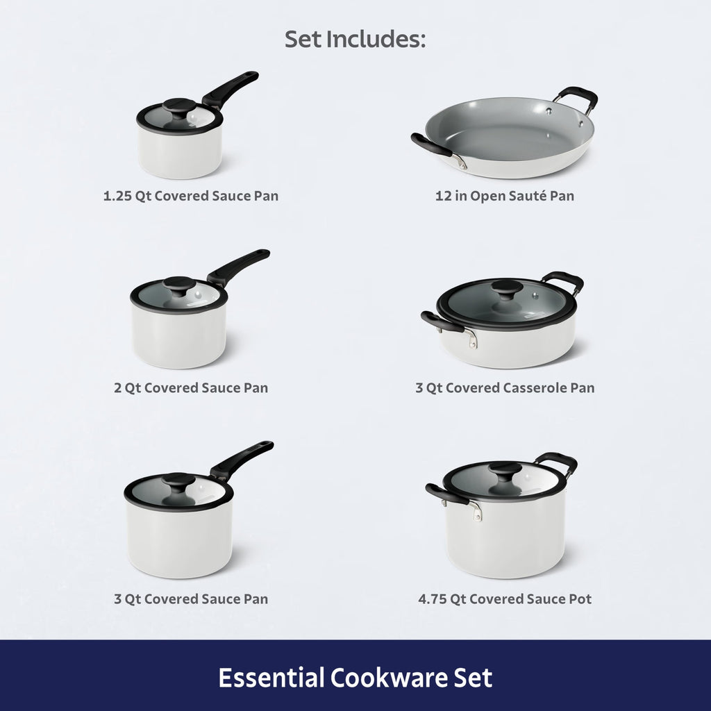 Ceramic Non Stick 11-Piece Nesting Pots and Pans Set White D834