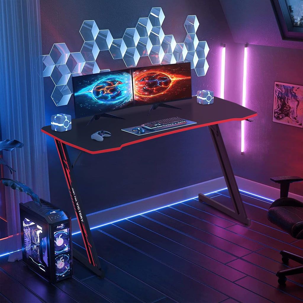47 Inch Z Shaped Gaming Desk with Headphone Hook D64410