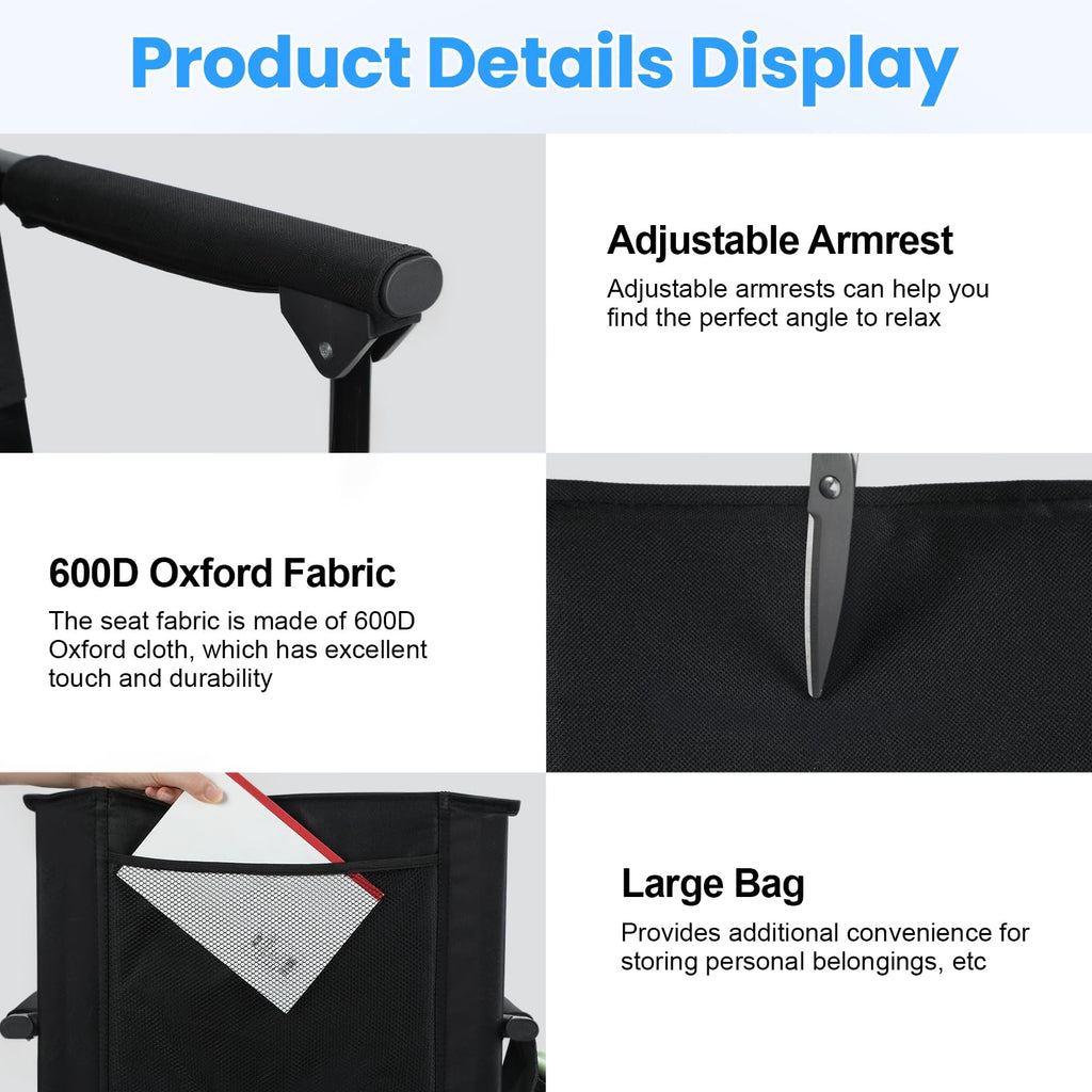 2 Pcs Black Stadium Seats with Back Support and Cushion G1506