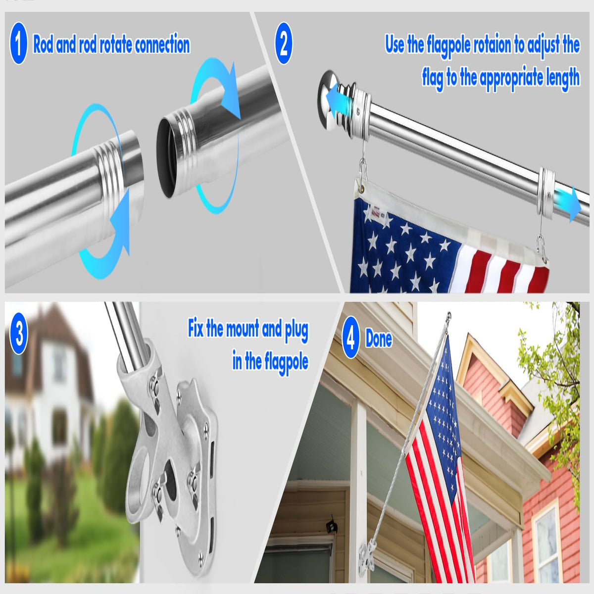 Stainless Steel 6 FT Flag Pole Kit O4841