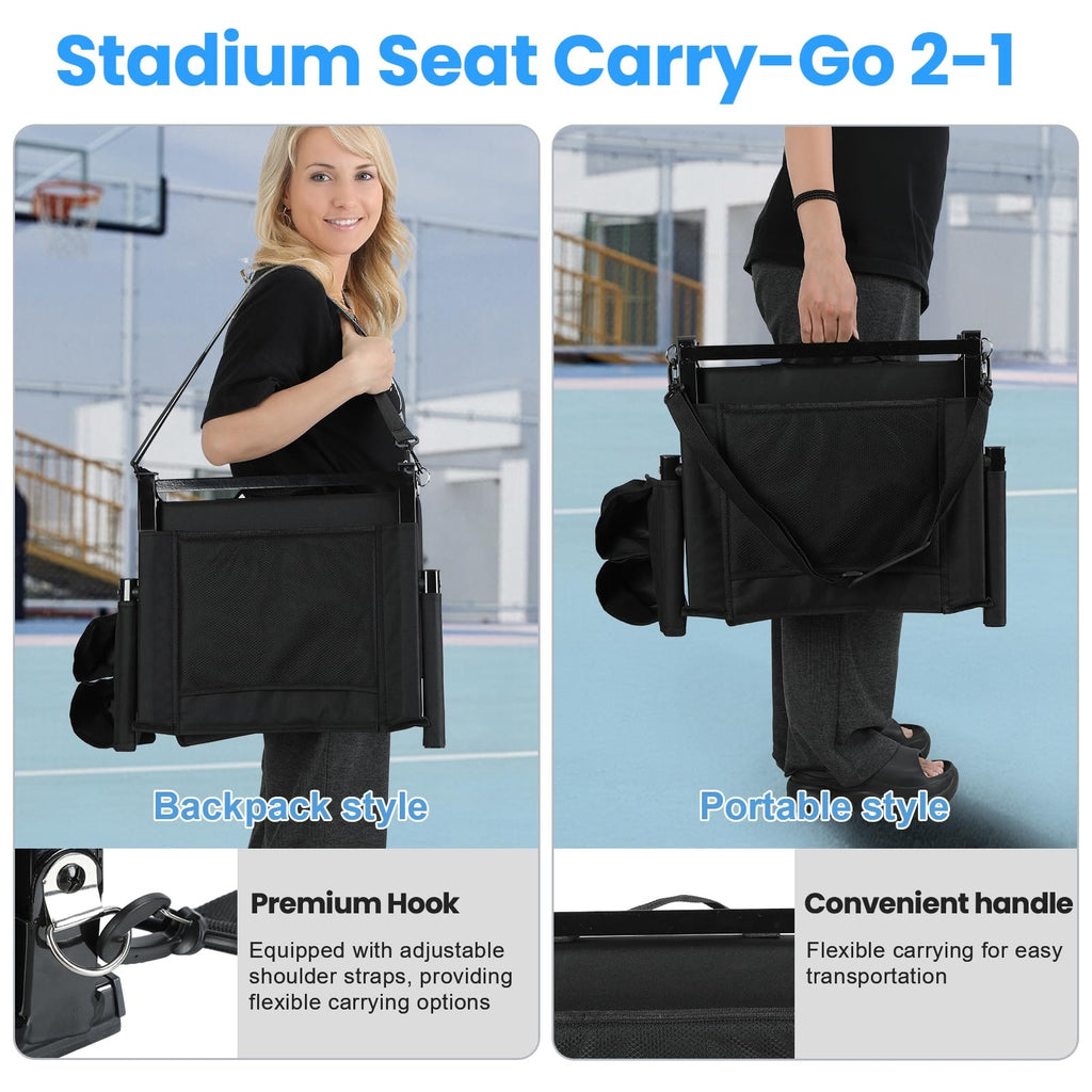 2 Pcs Black Stadium Seats with Back Support and Cushion G1506