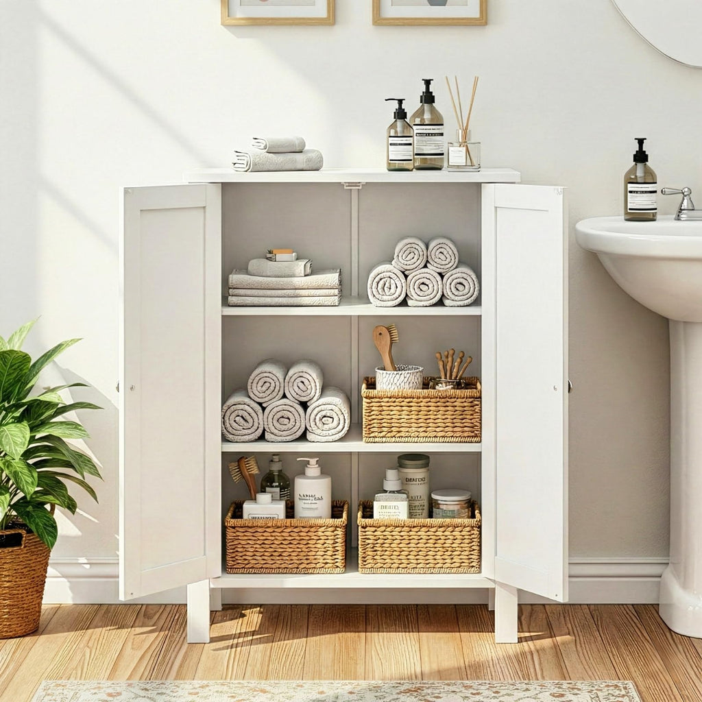 White Free Standing Bathroom Cabinet with Adjustable Shelf B314878