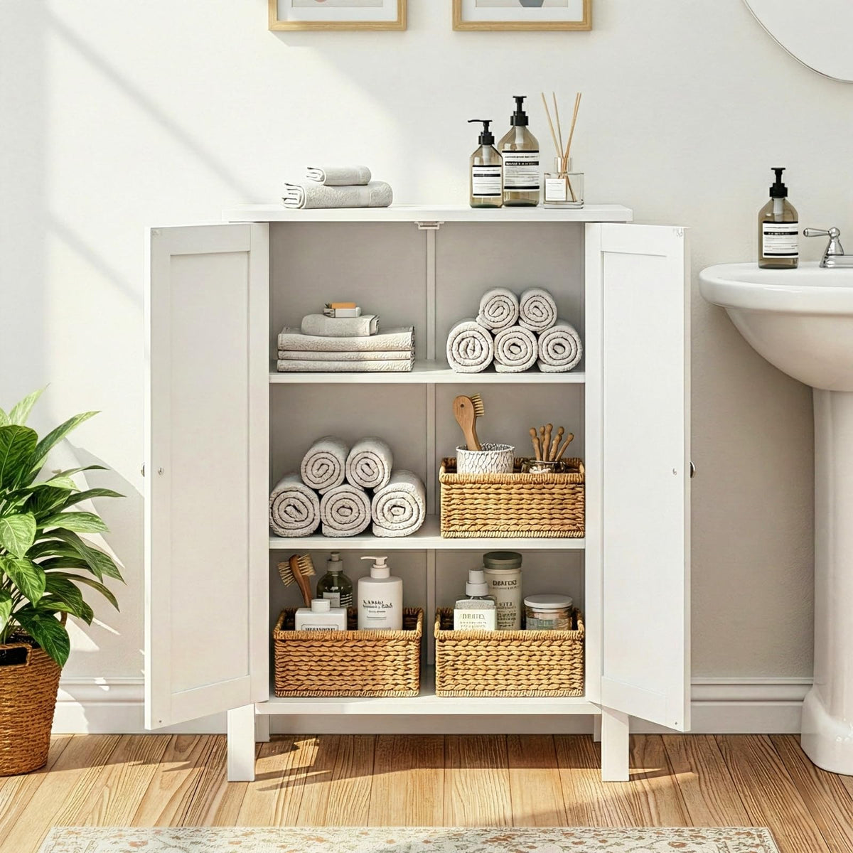 White Free Standing Bathroom Cabinet with Adjustable Shelf B314878