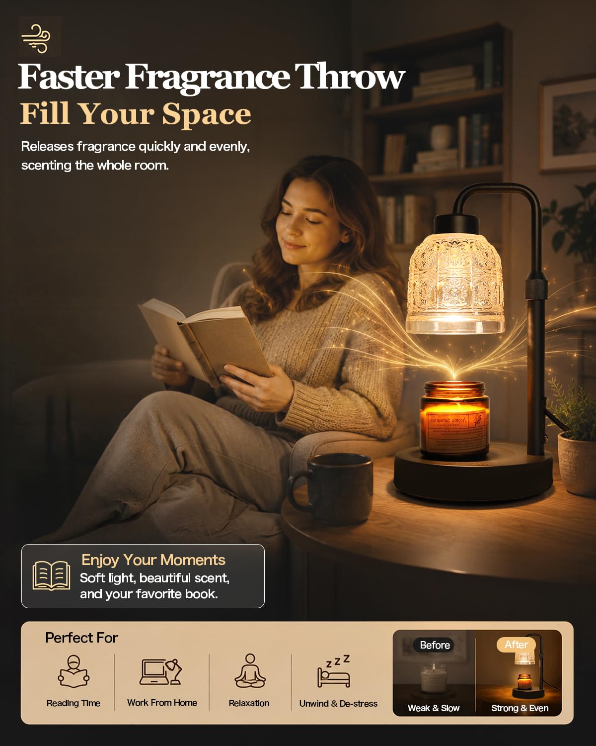 Candle Warmer Lamp with Timer, Gold O361