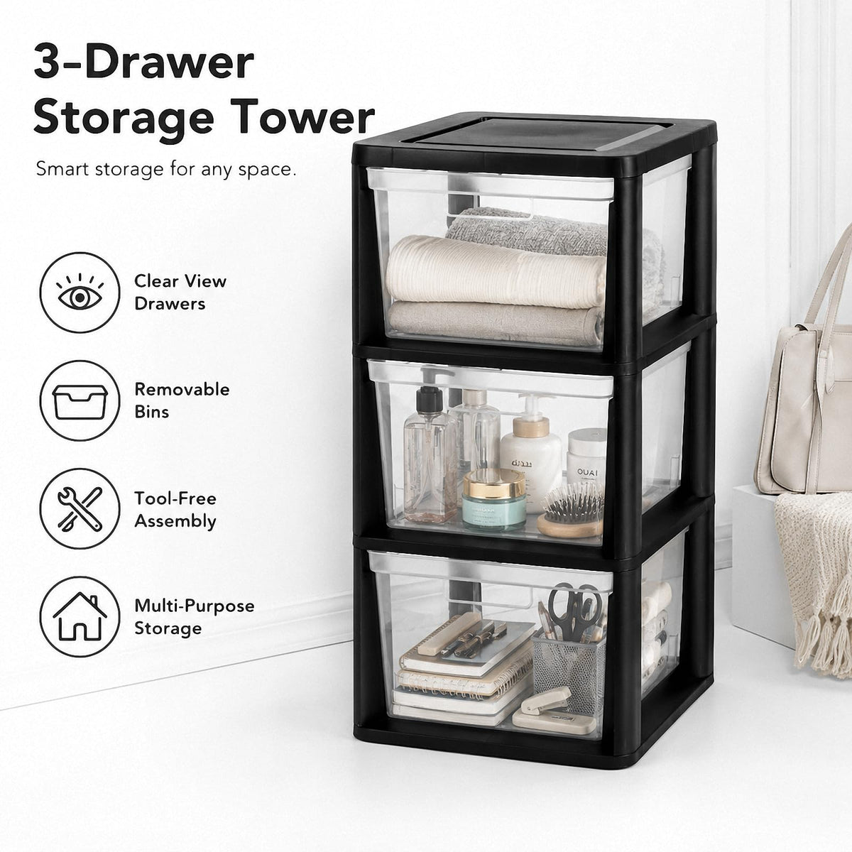 3-Drawer Plastic Storage Tower H1802