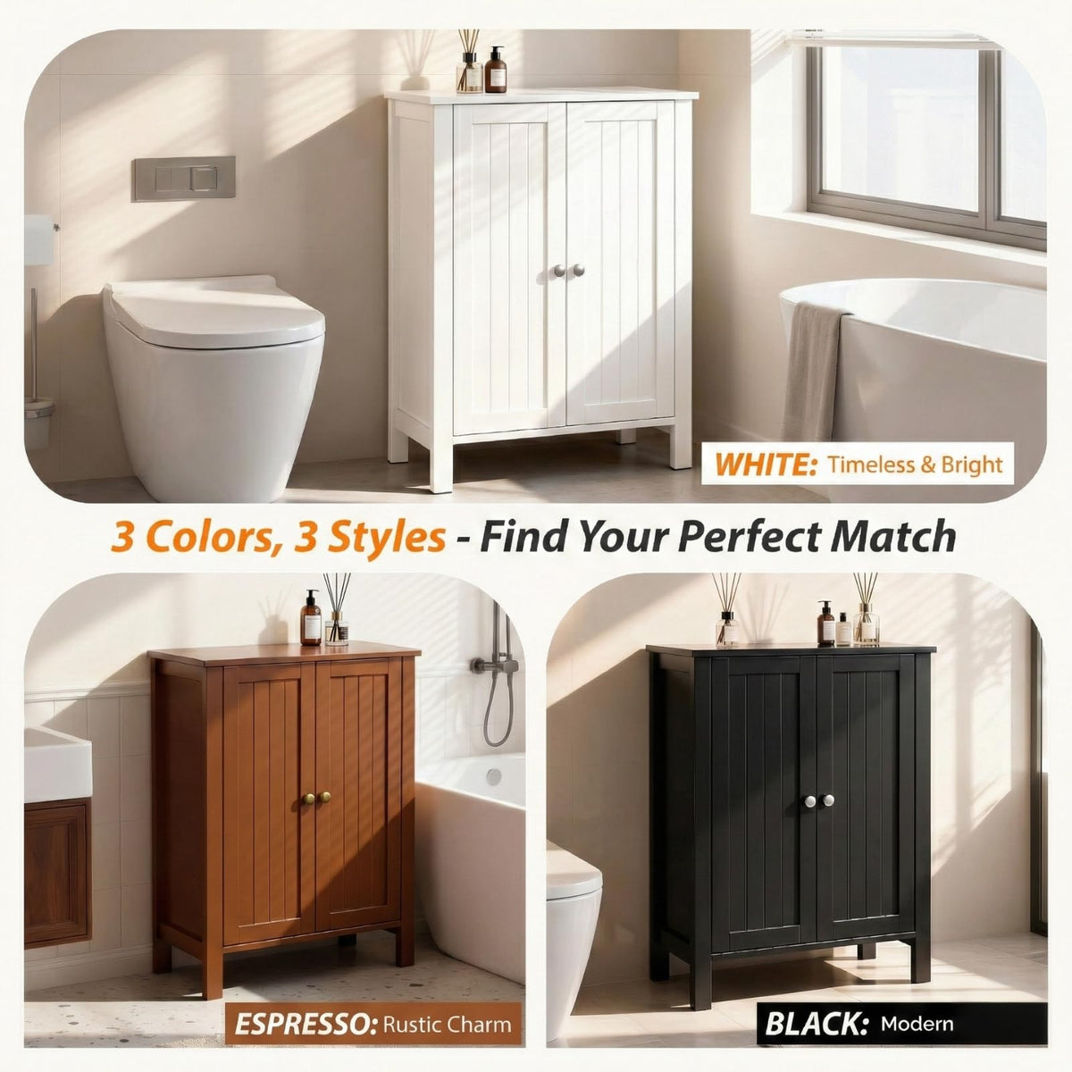 White Free Standing Bathroom Cabinet with Adjustable Shelf B314878