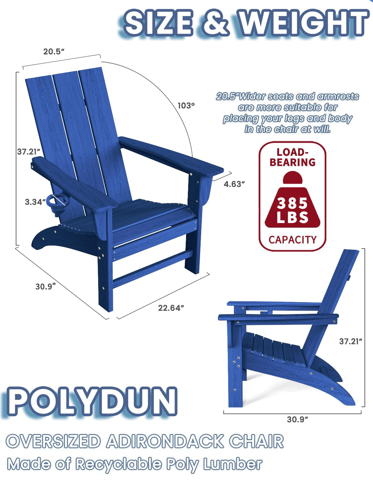 Adirondack Chair with Cup Holder, HDPE Plastic Patio Chairs F86560