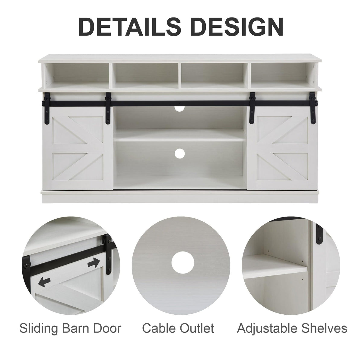 White Wood TV Stand with Adjustable Shelves N376