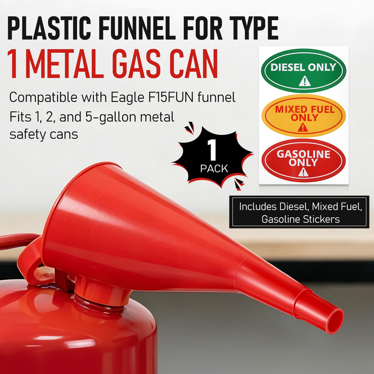 Plastic Gas Can Funnel Red 1 Pack N6345