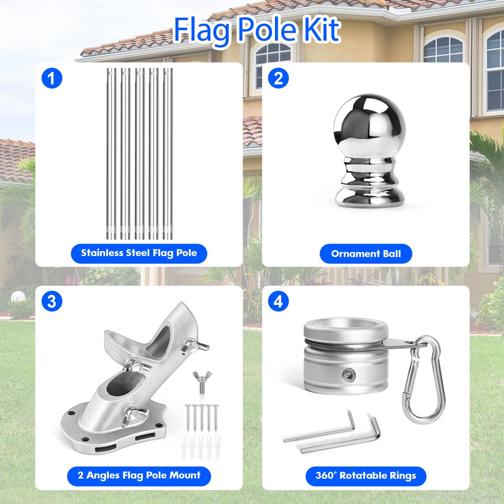 Stainless Steel 6 FT Flag Pole Kit O4841