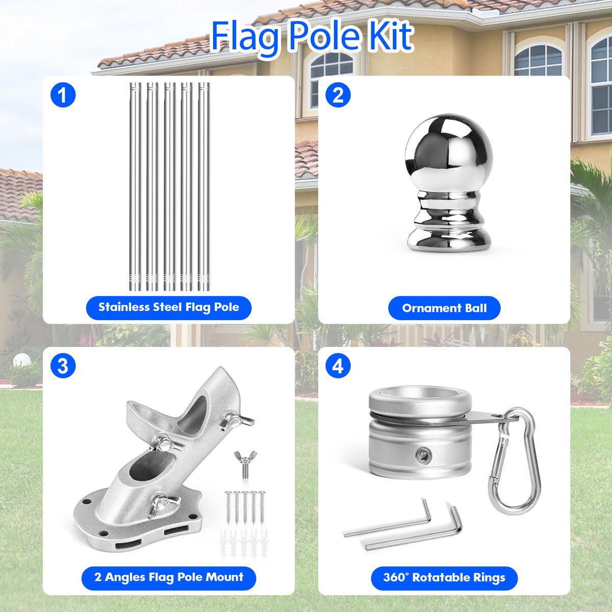 Stainless Steel 6 FT Flag Pole Kit O4841