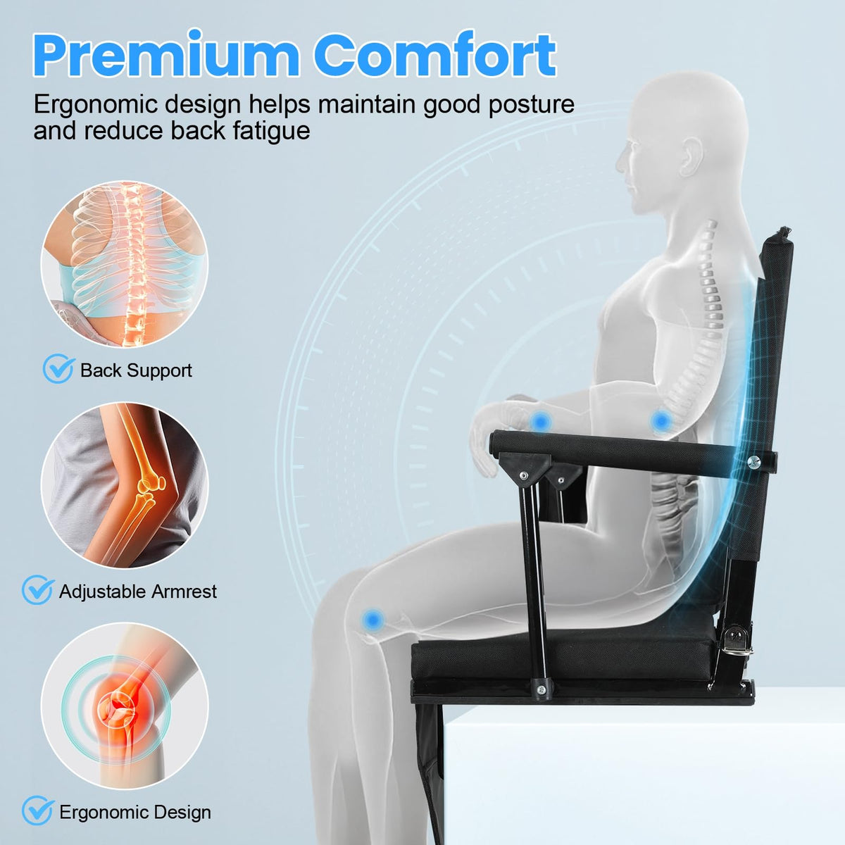 2 Pcs Black Stadium Seats with Back Support and Cushion G1506
