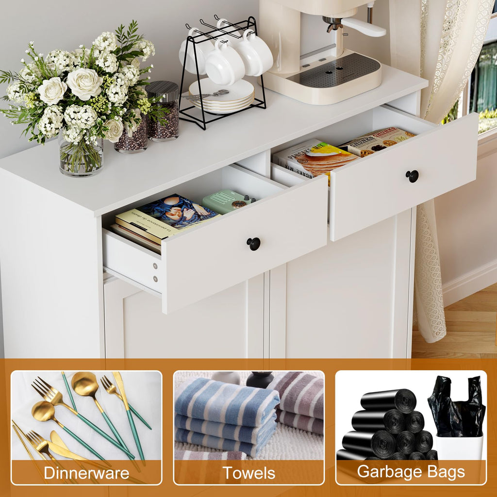 White 20-Gallon Wooden Tilt-Out Trash Can Cabinet T21951
