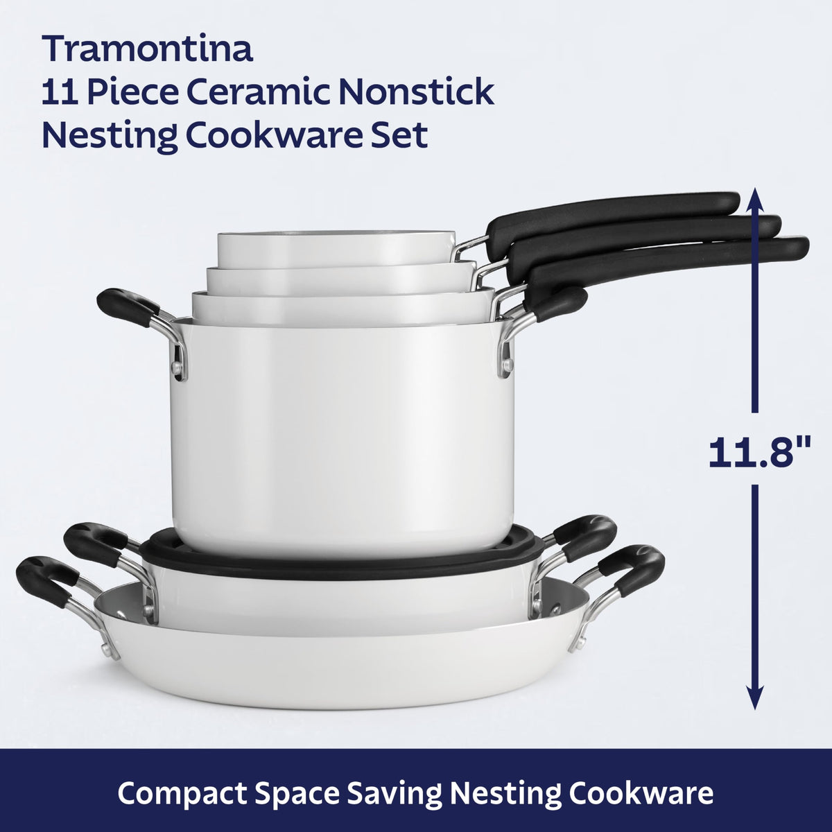 Ceramic Non Stick 11-Piece Nesting Pots and Pans Set White D834