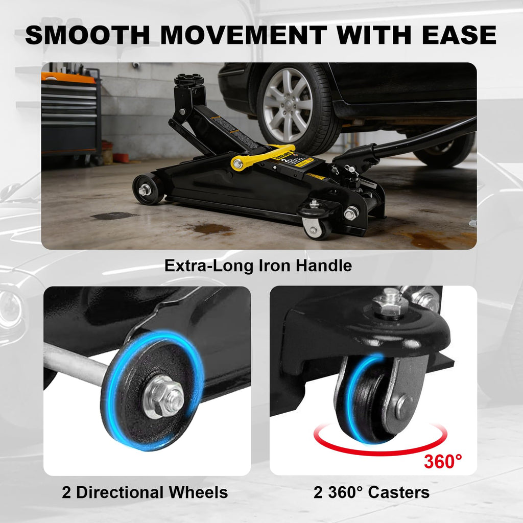2 Ton Hydraulic Floor Jack, 4000 lbs Low Profile Steel Car Jack, Black R5017