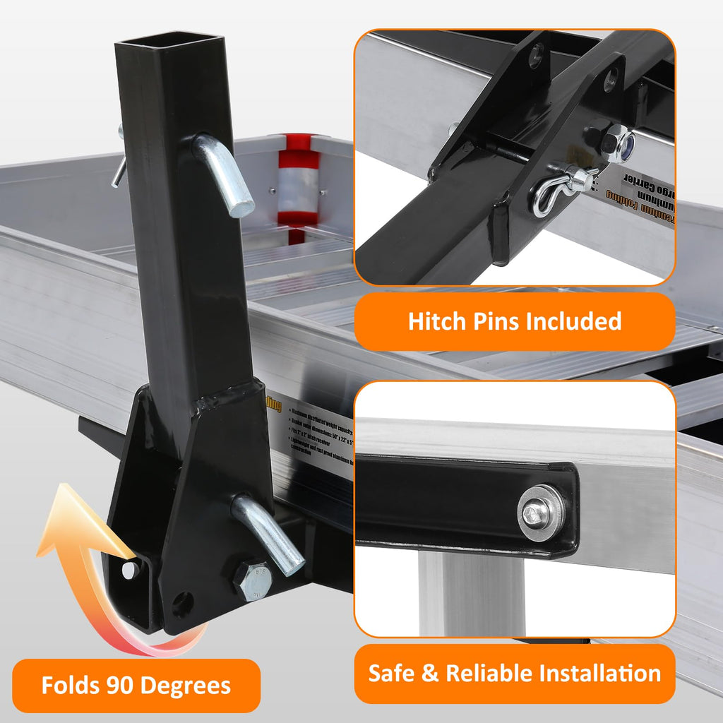 500-lb Capacity 50 inch x 22 inch Folding Aluminum Hitch Mount Cargo Carrier Basket V601299
