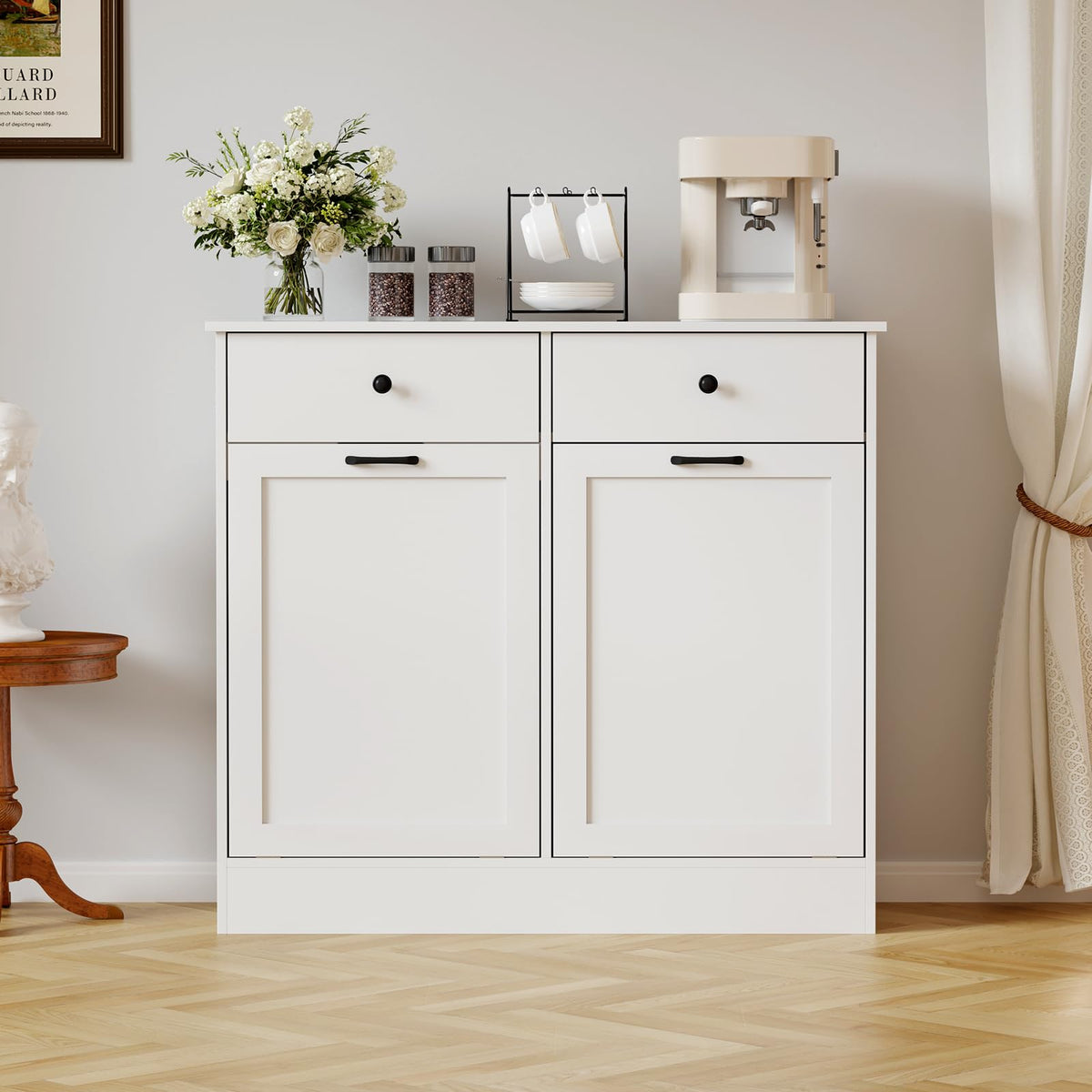 White 20-Gallon Wooden Tilt-Out Trash Can Cabinet T21951