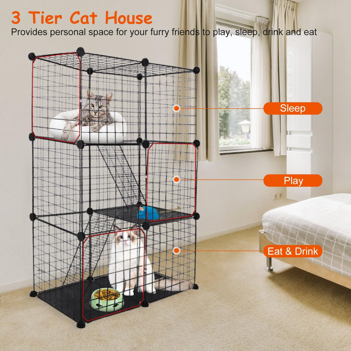 3-Tier Cat Cage with 3 Doors 2 Ramp Ladders G231562