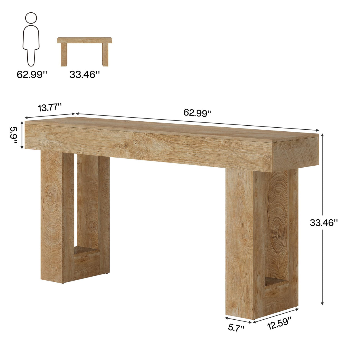 63-Inch Wooden Rectangular Console Table I55240