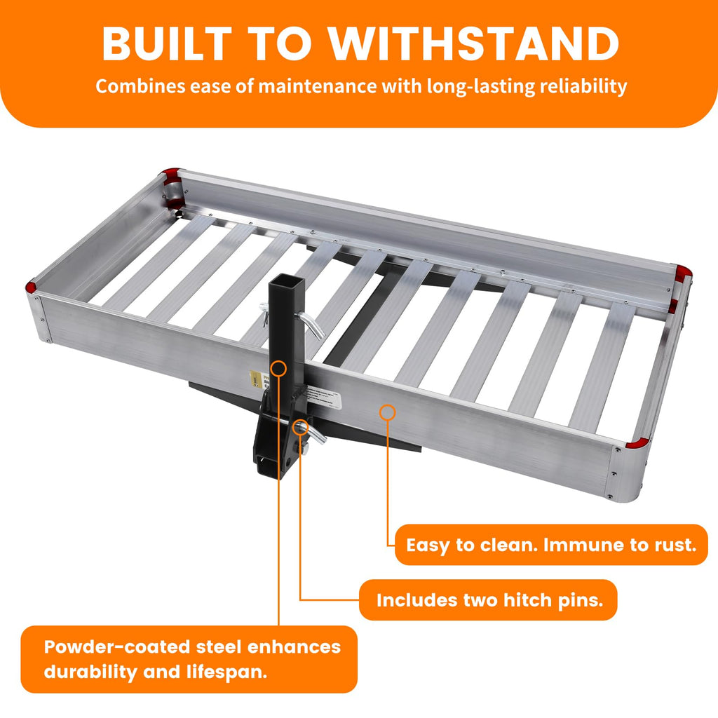 500-lb Capacity 50 inch x 22 inch Folding Aluminum Hitch Mount Cargo Carrier Basket V601299