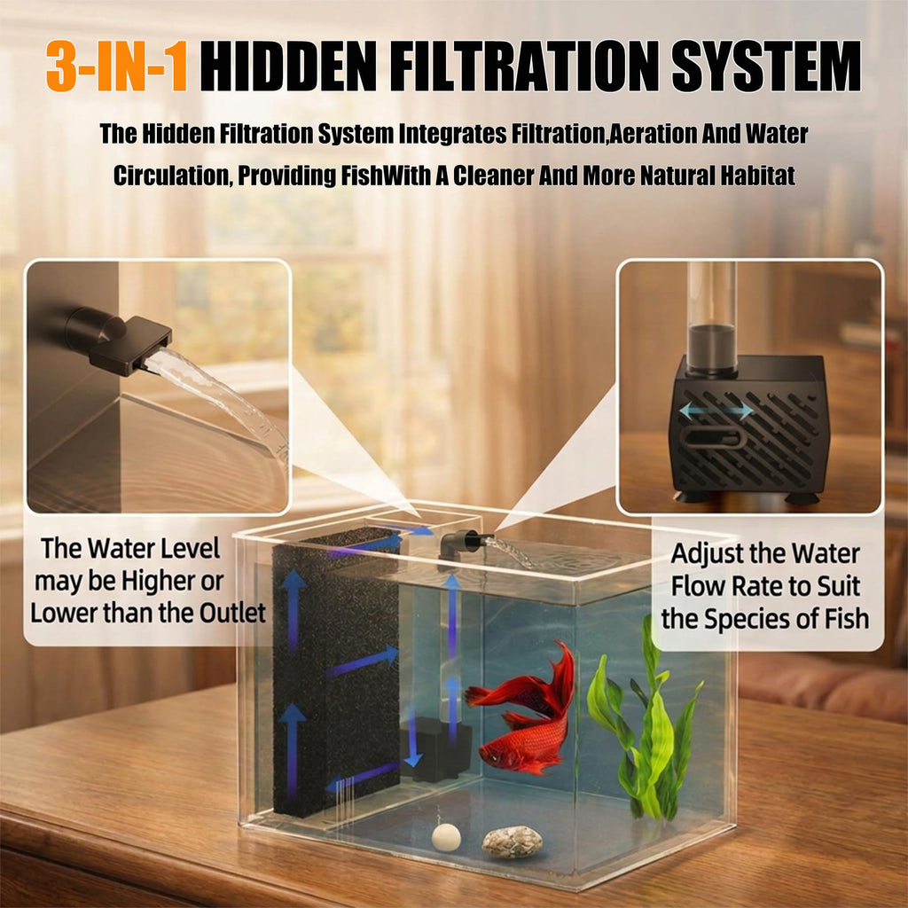 Betta Fish Tank 1 Gal Acrylic Nano Aquarium Kit Black W698205