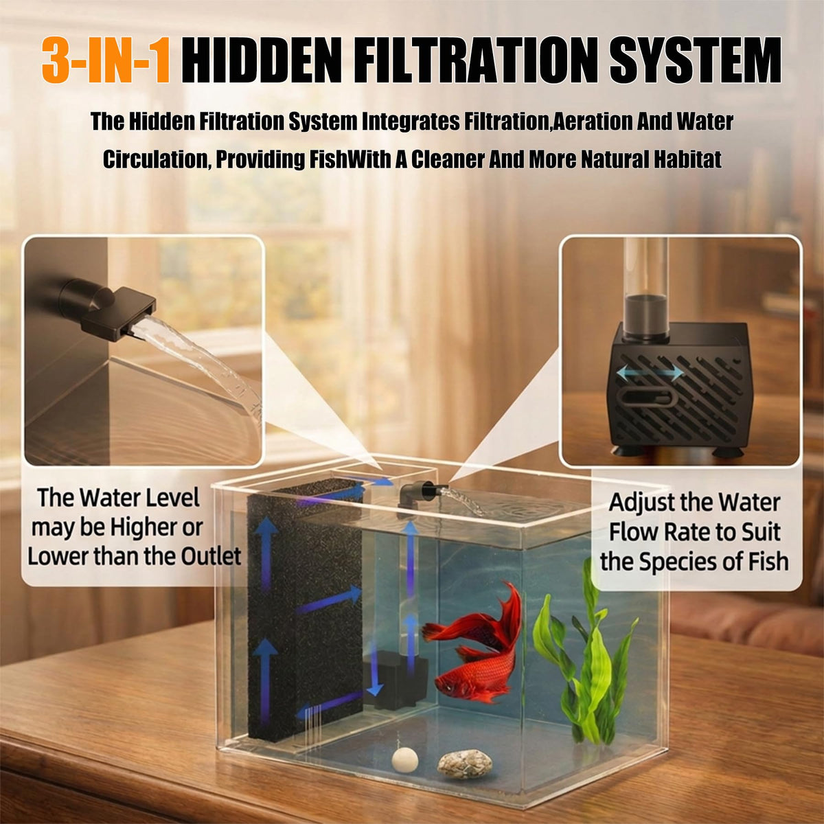 Betta Fish Tank 1 Gal Acrylic Nano Aquarium Kit Black W698205