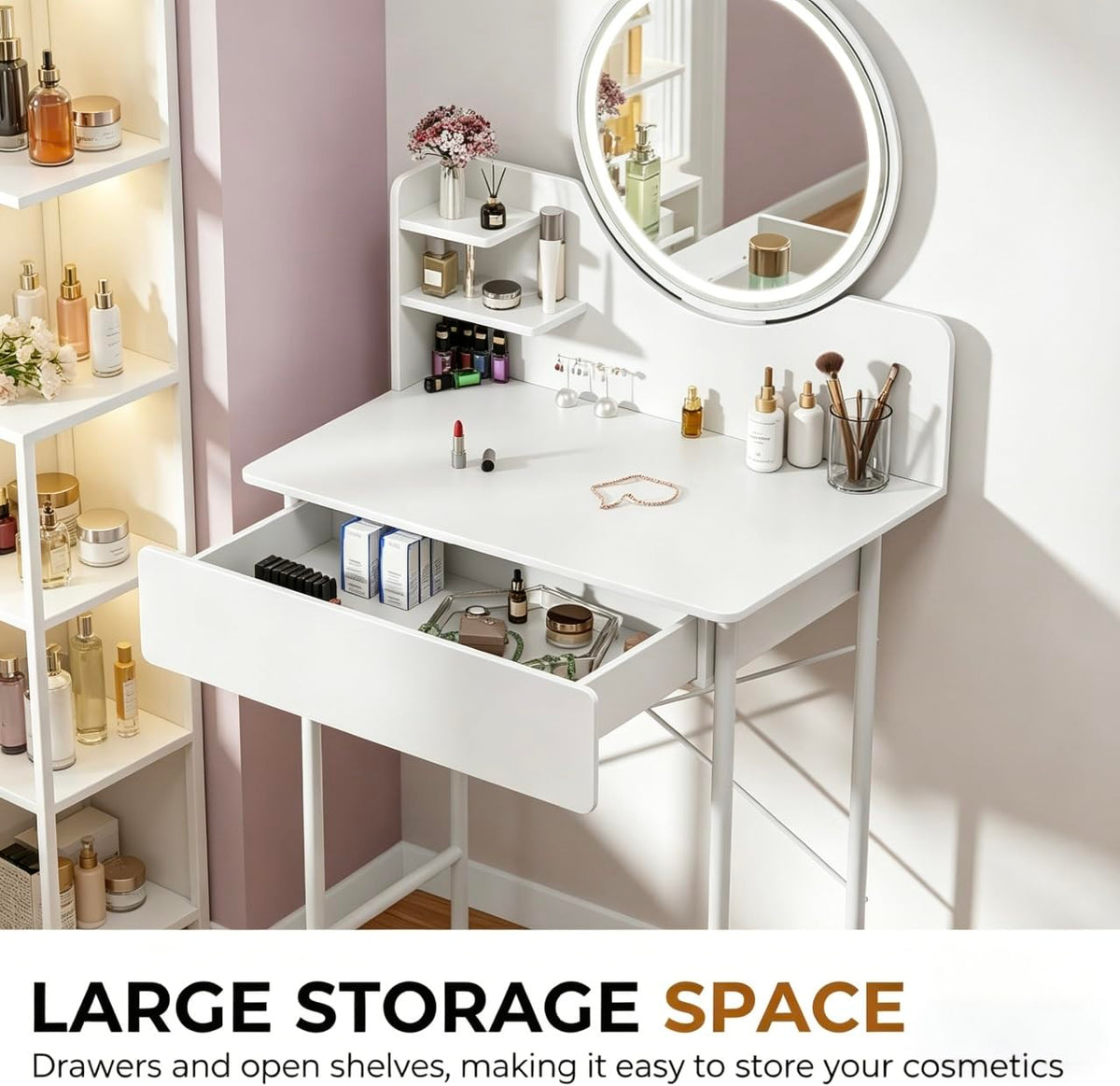 Vanity Desk with Mirror and LED Lights K522