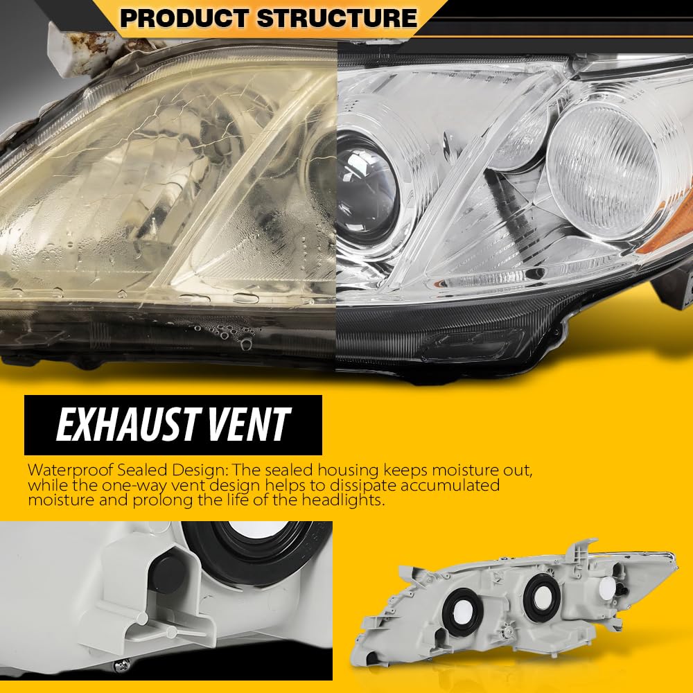 Clear Lens Chrome Housing Amber Reflector Headlight Assembly Pair I6610