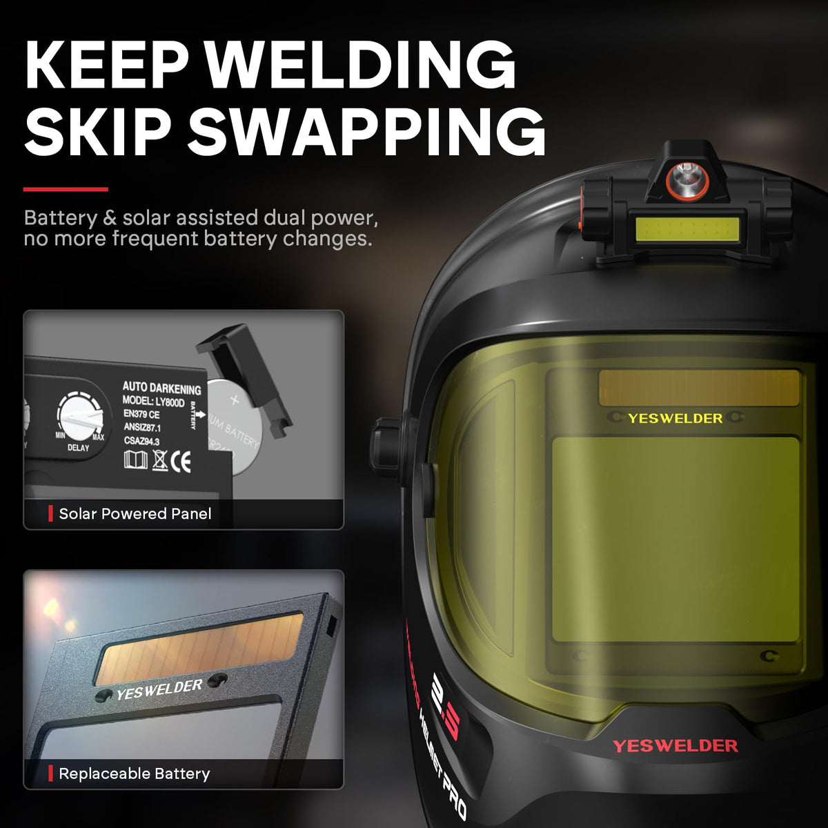 Auto Darkening Welding Helmet with LED D9193