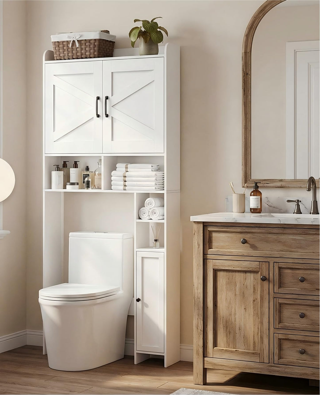 Wooden Over The Toilet Storage Cabinet with Barn Door F418590