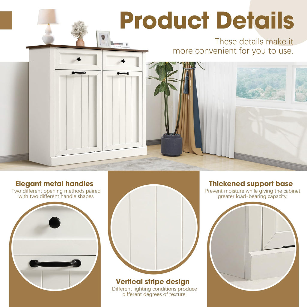 White 22 Gallon Wooden Laundry Hamper Cabinet with 2 Drawers K517097