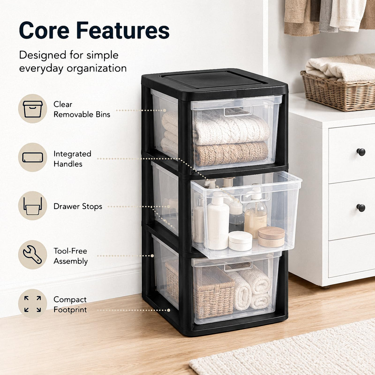 3-Drawer Plastic Storage Tower H1802