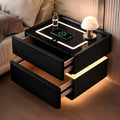 Black Solid Wood Nightstand with Wireless Charging and Drawers D399