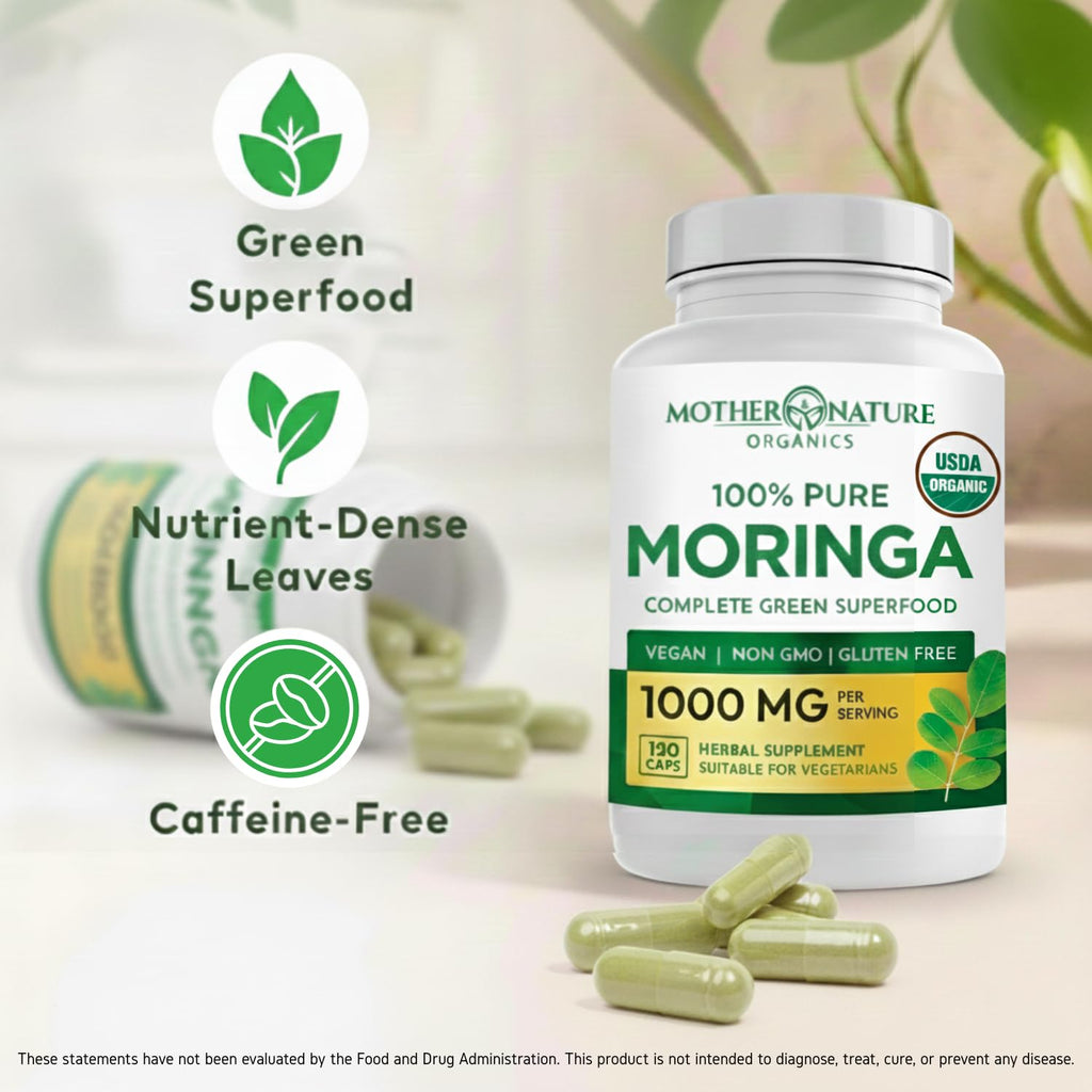 Organic Moringa Leaf Capsules 1000mg 120 Ct Y357