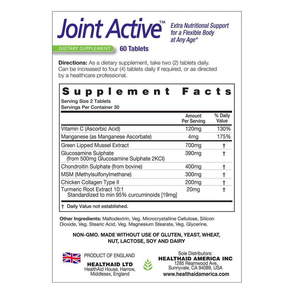 60 Tablets Joint Support with Green-Lipped Mussel Extract, Glucosamine, Chondroitin, Turmeric, MSM and Collagen U4035